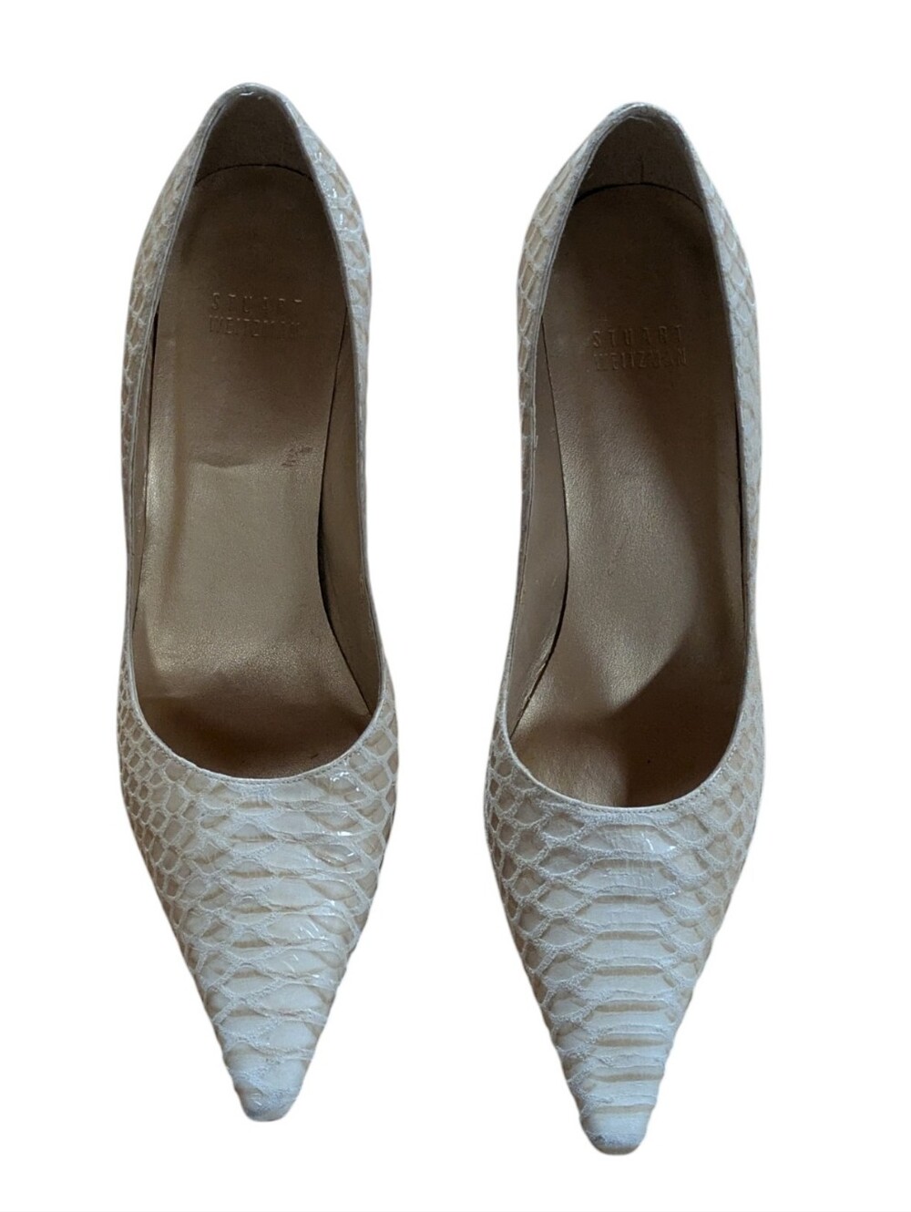 Stuart Weitzman Taupe Tipped Python Pumps Size 8 - Picture 3 of 11